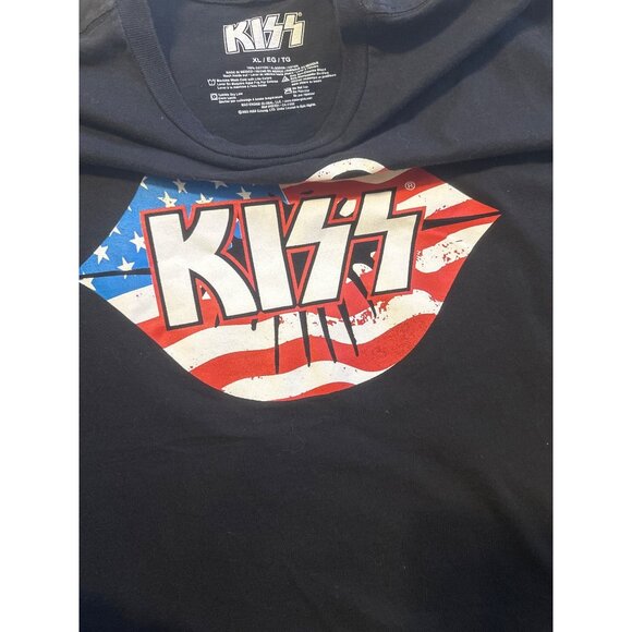 Kiss Band Graphic T-Shirt XXL Black With American Flag Lip Design Cotton Short S - Picture 3 of 4